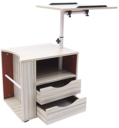 CLEADONG Mobiler Beistelltisch Weißer Ahorn Nachttisch, Nachtschrank Mit Hubplatte Und Großen Schreibplattform, Holz Nachttische Mit 2 Schubladen, Bed Side Table Fur Schlafzimmer Wohnzimmer Studie