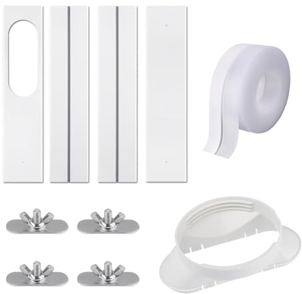 Kit Finestra Condizionatore Portatile, con Accoppiatore Universale Regolabile Guarnizione per Finestra Kit di Ventilazione per Finestra AC per Finestra Scorrevole per 13cm Tubo di Scarico