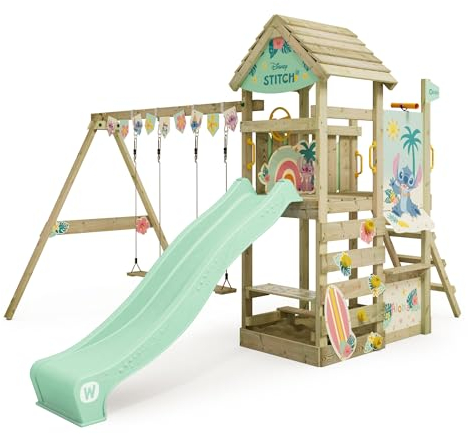 Disney's Stitch Adventure Spielturm von Wickey - Klettergerüst, Kletterturm, Gartenspielgerät für Kinder - Outdoor Garten Spielplatz aus Holz mit Sandkasten