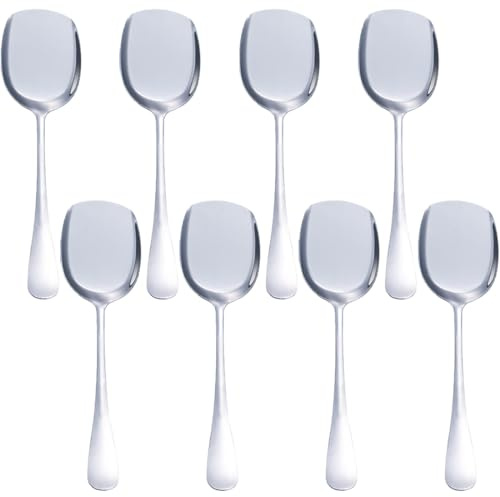 8 cucharas grandes de acero inoxidable para servir buffet, cucharas de servir de acero inoxidable, cucharas de servir plateadas con mango largo para cocina, restaurante, banquete (pala cuadrada)