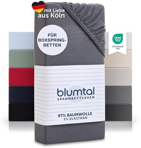 Blumtal® Basics Spannbettlaken für Boxspring 180x200x45cm Jersey - Bettlaken aus 100% Baumwolle - Oeko-TEX zertifiziertes Spannbetttuch 180x200cm - Grau