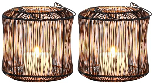 Marrakesch 2er Set Deko Aesthetic Windlichter Metall Draht 14 cm groß schwarz Gold | Windlicht Teelichthalter Stello als Gartendeko & Wohnzimmer Tisch Deko | Exquisite Kerzenständer für Kerzen