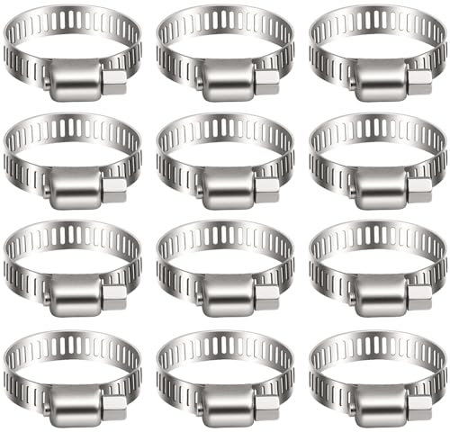 Litensh 12 unidades Clips de manguera de acero inoxidable, 13-19mm abrazaderas de manguera de engranaje helicoidal, abrazadera de tubería de combustible