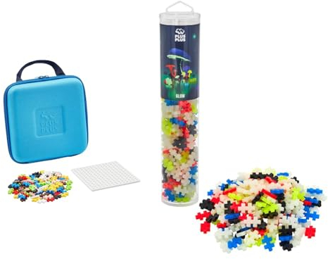 Plus-Plus 9607012 Kreativ-Bausteine, Reisekoffer Set, Geniales Konstruktionsspielzeug, 100 Teile & 9604283, Geniales Konstruktionsspielzeug, Nachtleuchtend, Kreativ-Bausteine Tube, 240 Teile