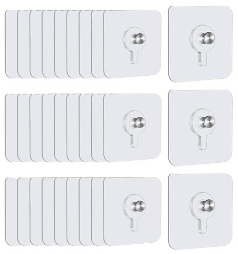 JCUGSBS 30 Pezzi Ganci Adesivi per Quadri,Antitraccia Ganci Adesivi Muro,Ganci Quadri Adesivi Trasparenti ,Impermeabile Ganci Autoadesivi per Appendere Foto, Dipinti, Cappelli, Specchi e Altri Oggetti