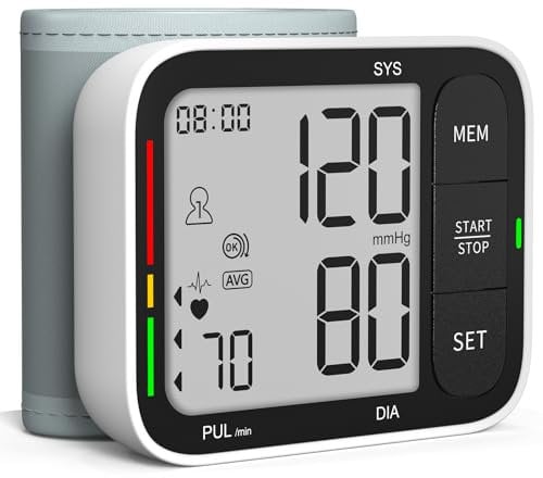 Wrist Blood Pressure Monitor, Universal Bp Cuff(5.3-8.4in) Large LCD Display 2 Users Total 240 Memories, 2 AAA Batteries & Carrying Case Included