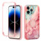 Yoedge Kickstand Phone Case for iPhone 14 Pro Max 6.7,360°Rotatable Magnetic Ring Holder Cases,Full Body Shockproof Silicone Cover Built-in Screen Protector,Pink Marble Pattern for iPhone 14 Pro Max