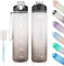 1 Litre Motivational Fitness Sport Water Bottles with Straw & Time Maker, Leakproof BPA-free WITH Carry Strap Plastic Drink Bottle 1L Design for Girls, Boy Running,cycling (Black-White Gradient)