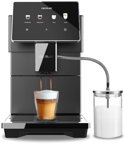 Cecotec Kaffeemaschine Vollautomat Cremmaet Tempo, 7 TFT-Bildschirm, 13 Kaffee-Rezepte, 6 Benutzerprofile, 1350 W Leistung, 19 Bar Druck, Wassertank 1,5 L und Milchtank 600 ml