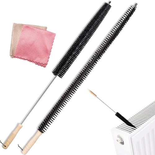 2 Pack Radiator Cleaner Brush, 2 Pieces Cleaning Cloth, Nanoscale Cloth Polishing Cloth, 75CM Long Thin Radiator Brush, for Radiator Brushes Easy Cleaning of Home and Office(Black)