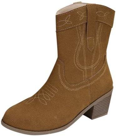 Stivali Texani Donna con Tacco Bassi Texani Western Boots Cerniera Stivali Texani Camperos Tronchetti da Cowboy Cowgirl Stivali Western da Donna Stivaletto a Metà Polpaccio a Punta Stivaletti