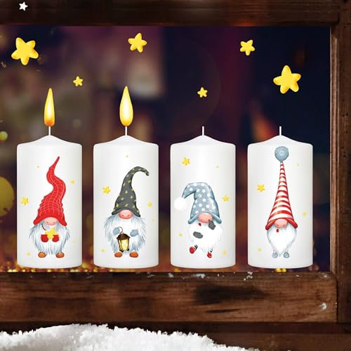 Wandtattoo Loft Fensterbilder Weihnachten 4 Adventskerzen mit Wichteln – Wiederverwendbar – A4 Bogen, 35 Sticker – Weihnachstdeko Fenster Kinderzimmer, Weihnachtsbilder Fenster, Fensterbild Winter