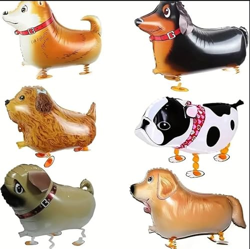 Volunx 6 pcs Dog Animal Walking Balloons Air Balloon Aluminium Foil Helium Balloons for Gift Birthday Party Decor Pug Bulldog Dachshund