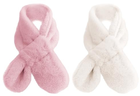 HTTDSLF 2 Sciarpe per Bambini, Sciarpe con Colletto Incrociato, Sciarpe Invernali per Bambini, Rosa e Bianco