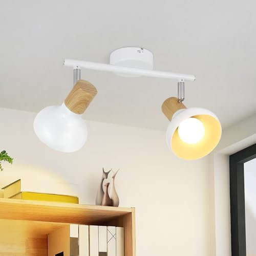 Deboola Deckenstrahler 2 Flammig Deckenleuchte Vintage - Deckenlampe Flur Weiß Deckenspots E14 Strahler Innen Industrial Metall 350°Schwenkbar Spots für Schlafzimmer Wohnzimmer(Ohne Leuchtmittel)