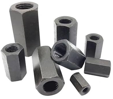 Sechskant-Vollmutter, Sechskant-Vollmuttern, Flanschmuttern, 1 Stück M8-M36 Sechskant-Sechskantmuttern, schwarzer Kohlenstoffstahl, Sechskantverlängerung, lange Stange, Verbindungsmutter, Verbindungsm