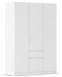 Rauch Möbel Glasgow Drehtürenschrank, Kleiderschrank, Schrank, Garderobe 3-türig, 2 Schubladen, Farbe Weiß, Griffprofil Weiß, 136x197x54cm