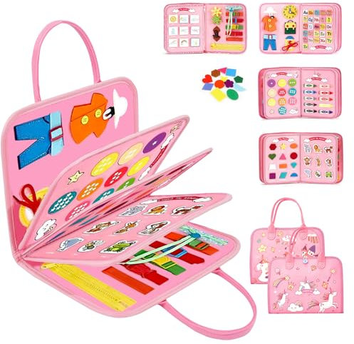 Yanghad Busy Board Montessori Spielzeug ab 1-4 Jahre | 9-in-1 Activity Board mit Sensorik & Motorikspielzeug, Tragbares Motorikbrett für Auto/Flugzeug Reisen, Geschenk für Jungen Mädchen