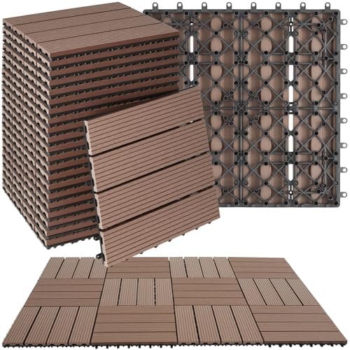 tectake® Set di 22 Piastrelle per Terrazza, Balcone, Giardino in WPC, Piastrelle da Giardino con Sistema a Clic, Superficie Antiscivolo, Resistente alle Intemperie, Effetto Legno - Marrone