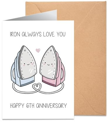 6th Wedding Anniversary Card for Couple - Iron Themed Keepsake for Husband, Wife, Him & Her - Romantic 6 Year Card for Mum & Dad - 4.7x6.7 Inch with Envelope