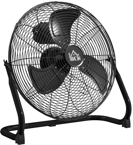 HOMCOM Windmaschine Retro Stil Tischventilator Elektrischer Ventilator mit 3 Geschwindigkeitsstufen, um 120° verstellbarer Winkel Bodenventilator für Zuhause, Büro, Schlafzimmer, Schwarz