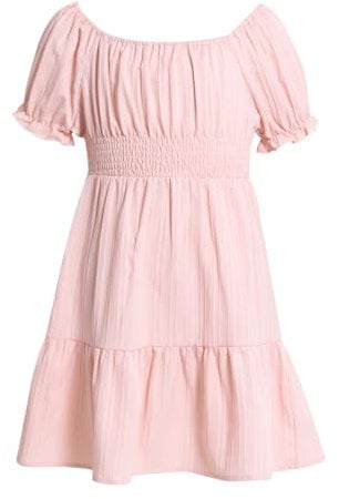 JiAmy Robe d'été pour Fille - Manches Bouffantes à Volants - Robe décontractée à Volants - Jupe à Volants - Vêtements élégants pour Enfants, Rose, 4-5 Ans
