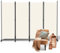 Fiqops Biombo para exteriores con ruedas, 4 piezas, 228 x 181 cm, resistente a la intemperie, para exterior y oficina, color beige
