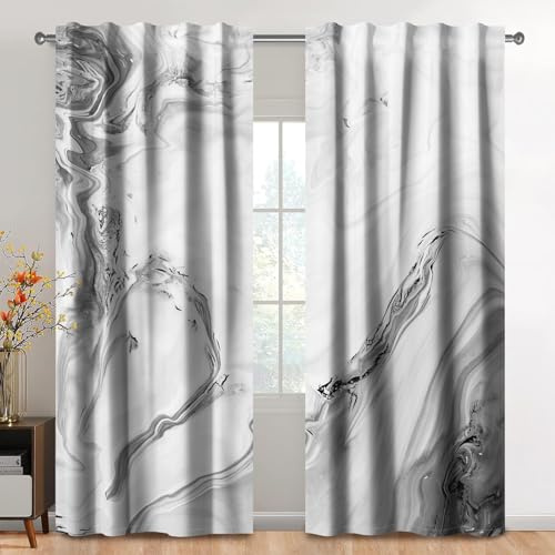 Kzzfqxb 107x160cm Tende con tasca per asta 2 Pannelli, Marmo moderno grigio chiaro con flusso d'acqua ondulato tenda per finestre, Decorazioni artistiche alla moda per camera da letto soggiorno