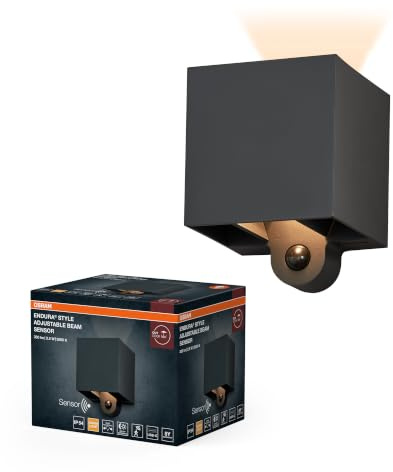 OSRAM Endura Style ADJ Beam Outdoor Light, 2.5W, 180lm, Dark Gray, indirect Lighting, Motion Sensor, Daylight Sensor, IP54 Protection, 3000K Color Temperature, Warm White Light Color | Endura Style Adjustable Beam Sensor USB, Outdoor Lanterns, Dark Grey, 50,000 h, Pack of 1