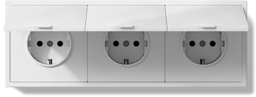BSEED 3 Fach Steckdose Unterputz mit Wasserdicht Abdeckung, 250V 16A Aussensteckdose mit PC Rahmen, Wandsteckdose mit Krallen Für Feuchträume Badezimmer, Weiß