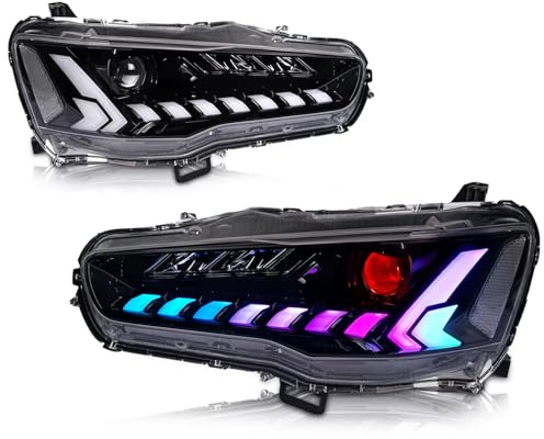 CKCD RGB-Projektor Scheinwerfer Für Mitsubishi Lancer Evolution X 2007-2017 | Scheinwerfer vorne Mit Atme blau drl,Klar