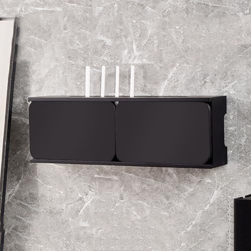 Nordivo Wandmontiertes Holz-Routerregal, WiFi Box Hider, Routerabdeckung für Modem und Kabel, Router-Schrank für Büro und Zuhause(Black,L70cm/27.5in)