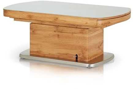 KHG Couch- und Esstisch höhenverstellbar ausziehbar rechteckig modern Säulengestell Eiche Holzwerkstoff Metall
