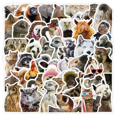 HUVZOR 50 Stück Niedliche Tier-Emoji-Aufkleber Set, Tier Sticker, Wasserfester Stickers Meme, Cute Stickers für Skateboard Laptop Koffer Helm Motorrad Auto Fahrrad Hand