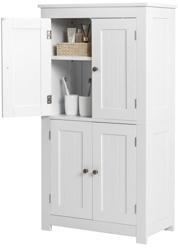 LEADZM Meuble de Salle de Bain, Meuble de Rangement | Armoire sur Pied, avec 4 Porte, pour Salle de Bain, Salon, Salle à Manger, 60 x 30 x 110 cm