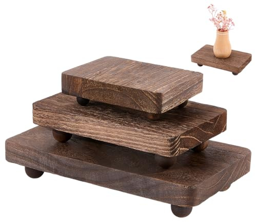 FINGERINSPIRE 3Pcs Wooden Display Stands 3 Sizes Coconut Brown Rectangle | Rectangle Pedestal, Vintage Rustic Stackable, Kitchen Soap Tray Riser, For Bottle Plant Tissues Candles