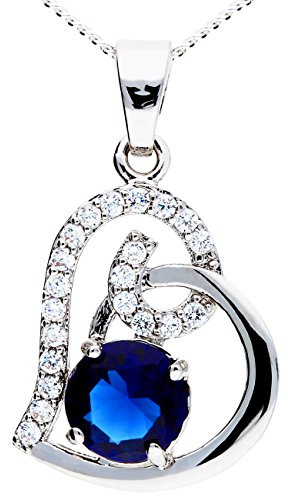 Löb 18K Weißgold vergoldet Kette Zirkonia Steine Herz Anhänger silber blau Damen Halskette Herzanhänger Herzen Herzkette Herzform Strass Glitzer
