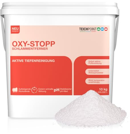 Teichpoint Oxy-Stopp Schlammentferner 10kg | Aktivsauerstoff gegen Teichschlamm, Laub und Ablagerungen | Für Koi- und Gartenteiche | Reichweite bis 300.000 Liter