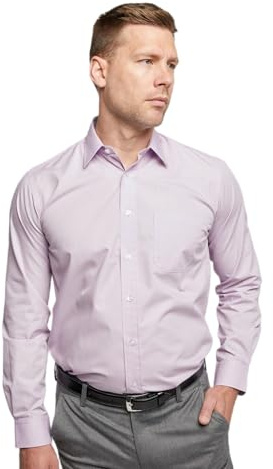 Double TWO Men's Tall Fit Long Sleeve - Formal Business Shirt - 6ft+ | Extra-Long Sleeves & Longer Body, Easy-Care, Classic Collar, Chest Pocket, Tall Fit