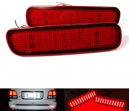 2x Red Lens Rear Bumper Reflector LED Fog Tail Stop Brake Light DRL For 1998-07 Land Cruiser Amazon 100 Series LX470