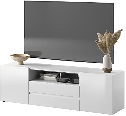 Selsey BROS – TV-Lowboard/Fernsehschrank Weiß Matt/Weiß Hochglanz Stehend Modern
