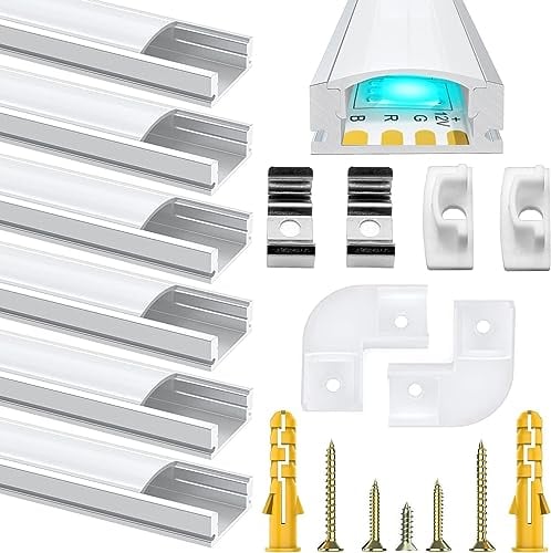 Profilé Aluminium Led, Canal aluminium Led en pour Bandes à Led, Profil Led avec Couvercle Blanc Crème, Canal Led et Diffuseur LED avec Embouts, Clips de Montage en Métal, connecteur à 90 degrés
