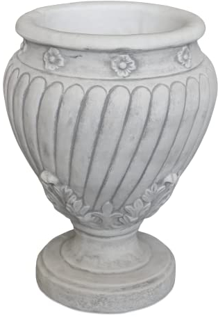 gartendekoparadies.de Blumentopf mit Blätter-Motiv Pflanzgefäß aus Steinguss, H. 60 cm, 25 Liter, 66 kg, Grau, frostsicher für Außenbereich