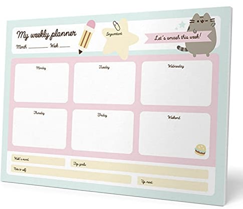 Grupo Erik Wochenplaner Block A4 Kalender Planer Pusheen Foodie Collection -Tischplaner A4 - Tischkalender ohne Datum - Schreibtischunterlage Papier