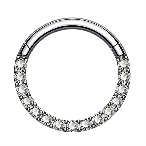 OUFER Septum Piercing G23 Massives Titan Daith Ohrring Hoop Tragus Helix Ringe 16G Scharnier Segment Hoop Klar CZ Paved Knorpel Ohrring, 6 mm, Titan