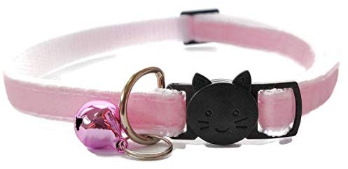 Velvet Cat Collars with Bell | Quick Safety Release Breakaway Buckle | Handmade in the UK | Available in Cat & Kitten Size | Baby Pink Velvet