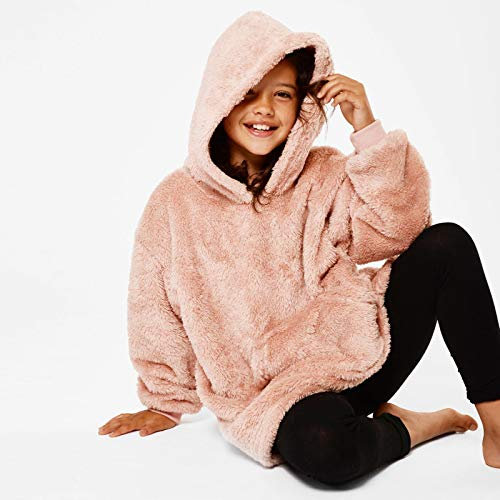 Brentfords Übergroße Hoodie Decke Kinder Teddy-Fleece, Erwachsene, tragbare Kapuzendecke mit Ärmeln, Geschenk für Damen und Herren Errötendes Rosa Einheitsgröße