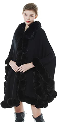 BEAUTELICATE Cape Manteau Fausse Fourrure Châle Étole Femme Tricoté Poncho Cardigan Grande Taille pour Automne Hiver Mariage Soirée Mariée Demoiselle d'honneur