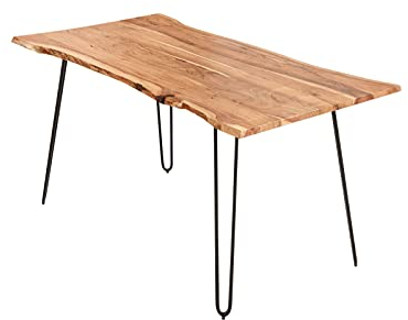 SAM Esszimmertisch 120x80cm Hannah, echte Baumkante, Akazienholz naturfarben, massiver Baumkantentisch mit Hairpin-Gestell Mattschwarz