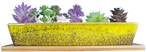 ARTKETTY 25 cm Keramik-Sukkulenten-Blumentöpfe, modern, lang, rechteckig, Blumenpflanzenbehälter mit Tablett, Flacher Kaktus, Bonsai, Fensterkasten mit Drainage, für Innen- und Außenbereich,